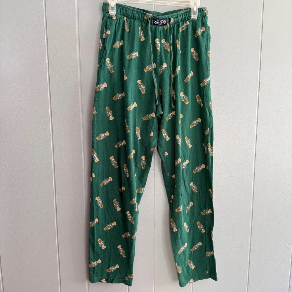 Polo Ralph Lauren‎ Polo Bear Pajama Pants Vtg Size S Forest Green All Over Print